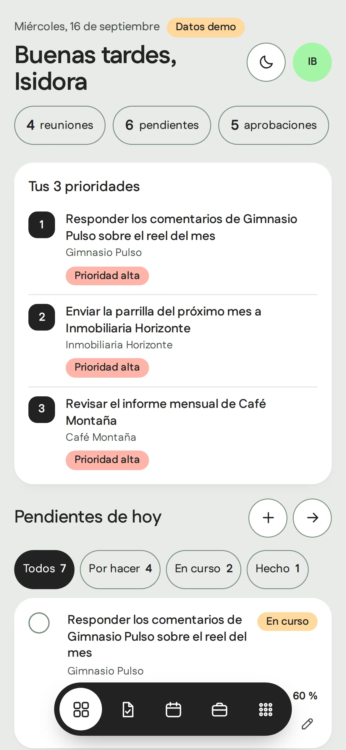 El mismo panel en celular.